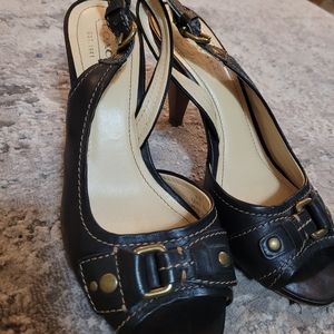 Coach sling back peep toe heels very dark brown